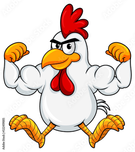 Muscular rooster cartoon character