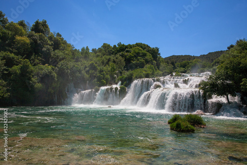 Skradinski buk  waterfalls on the Krka River  Krka National Park  Croatia  one of Croatia   s best-known natural attractions.