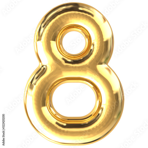 Number 8 gold 3d render