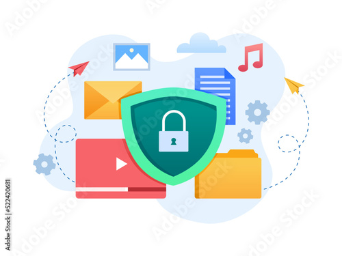 Personal File Data Protection Illustration.
Secure private file concept.
Cybersecurity services.
Can use for web, landing page, infographic.