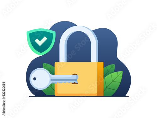 Cybersecurity concept with padlock and key.
Safety internet security system concept.
Secured personal data.
Can be used for banner, infographic, animation, web, landing page, etc