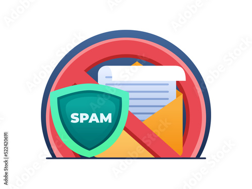 Email anti-spam flat illustration concept.
Email security.
Protect mailbox from junk and spam messages.
Dangerous email spam.
Suitable for landing page, web, infographic, apps, etc