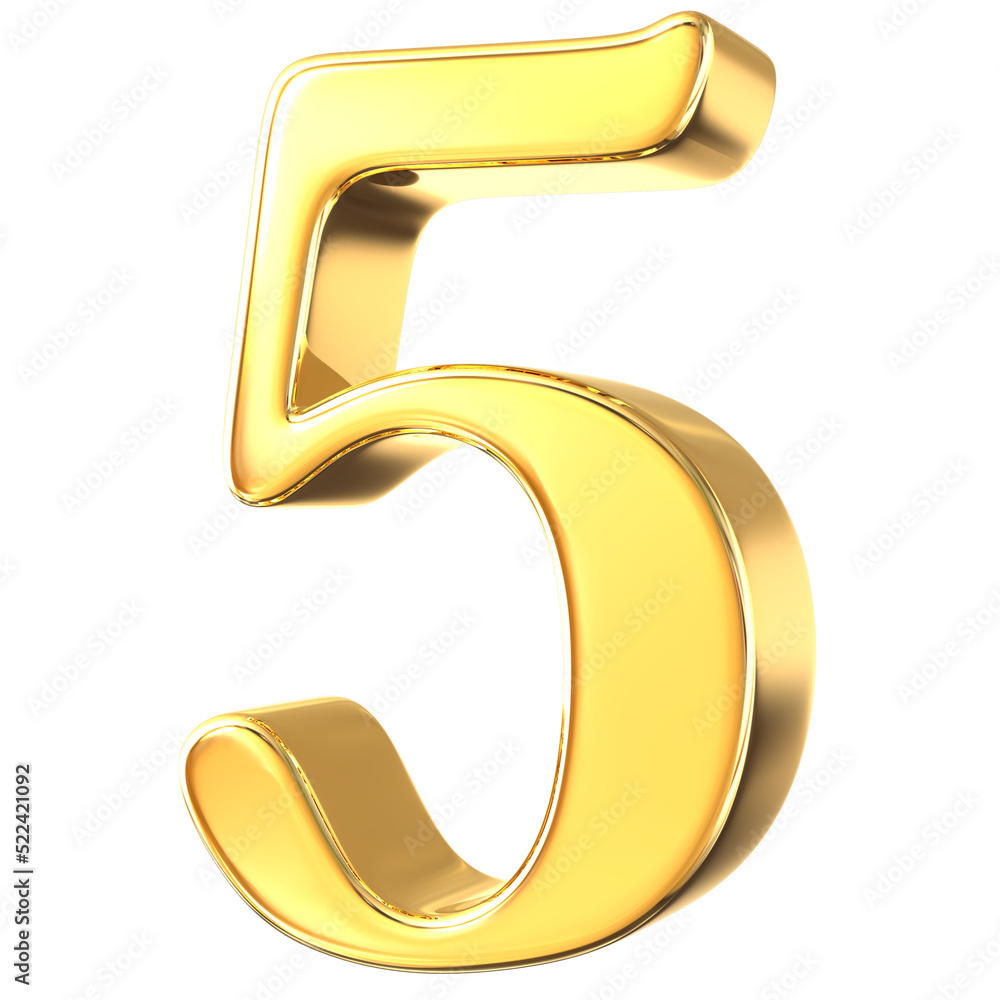 Number 5 gold 3d render Number 5 gold 3d render