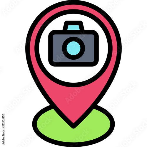 Pin with camera sign icon, location map and navigation vector