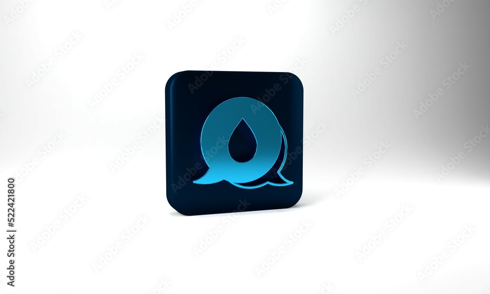 Blue Water drop with speech bubbles icon isolated on grey background. Blue square button. 3d illustration 3D render Blue Water drop with speech bubbles icon isolated on grey background. Blue square button. 3d illustration 3D render