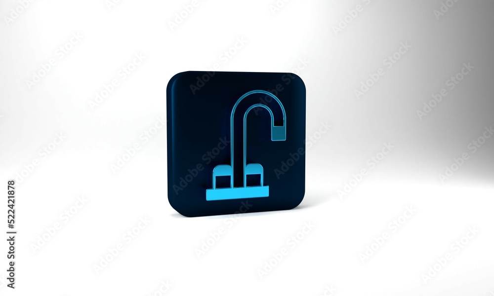 Blue Water tap icon isolated on grey background. Blue square button. 3d illustration 3D render Blue Water tap icon isolated on grey background. Blue square button. 3d illustration 3D render