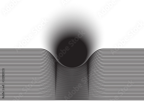 Abstract art line design. Mass gravity concept. Down move circle with line. Trendy creative geometric composition background. Singularity of blackhole  wormhole caused by gravity of massive black hole