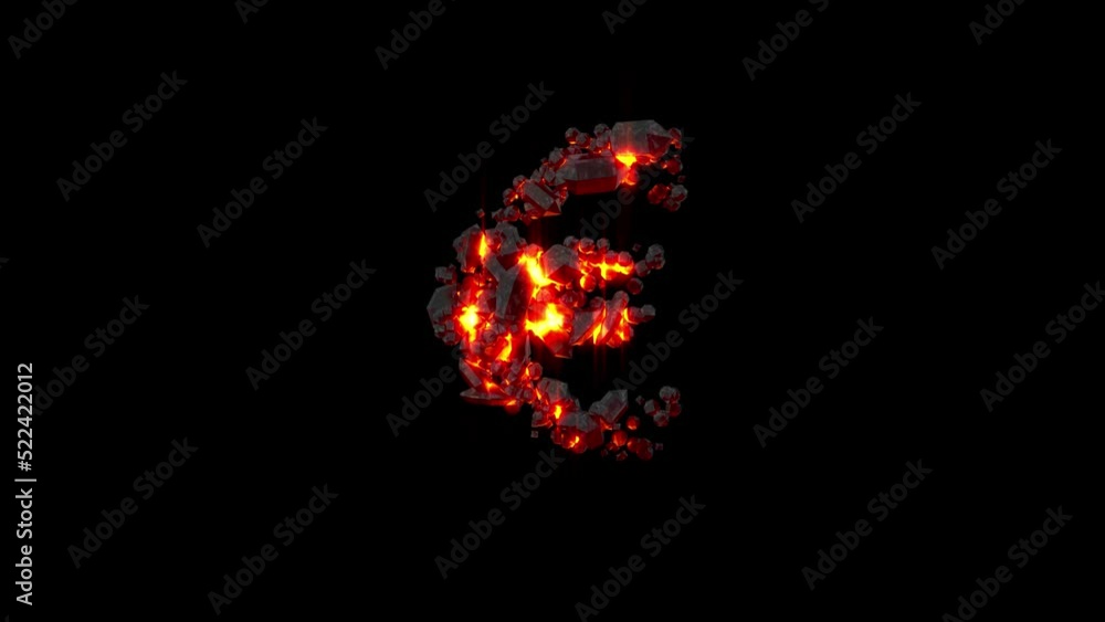 crystal font - euro sign of shining dark magmatic stones, isolated - loop video crystal font - euro sign of shining dark magmatic stones, isolated - loop video