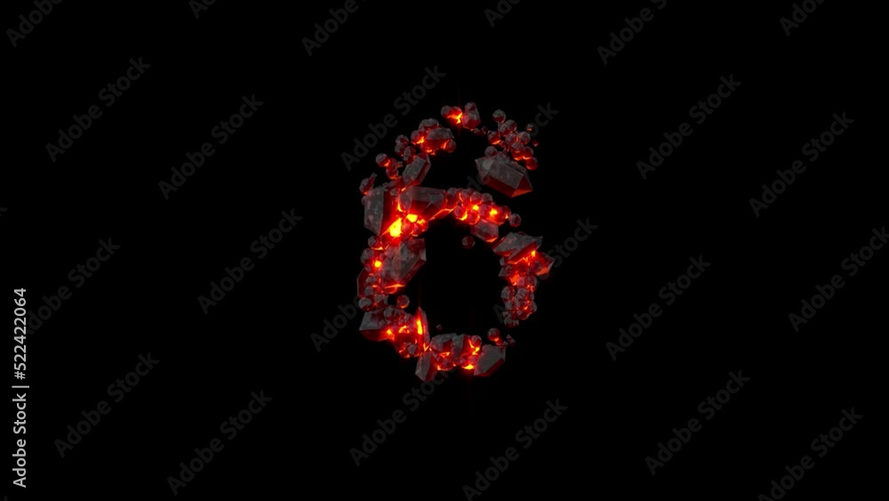 crystal alphabet - number 6 of shining dark fire stones, isolated - loop video crystal alphabet - number 6 of shining dark fire stones, isolated - loop video