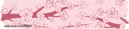 Washi tape with sakura or cherry blossom pattern, Washi tape sakura design illustration
