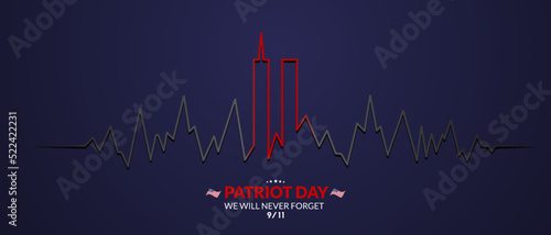 9/11 memorial day September 11. Patriot day World Trade Center. We will never forget, the terrorist attacks of september 11. Twin towers representing the number eleven.World Trade Center heart rate