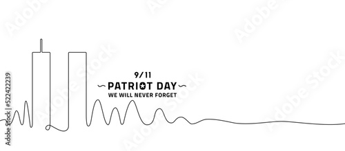 9/11 memorial day September 11.Patriot day NYC World Trade Center. We will never forget, the terrorist attacks of september 11. World Trade Center with continuous drawing single line art photo