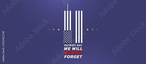 9/11 memorial day September 11.Patriot day NYC World Trade Center. We will never forget, the terrorist attacks of september 11. World Trade Center with simple with flag symbol