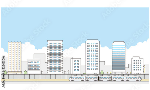 街並みと特急電車のイラスト素材