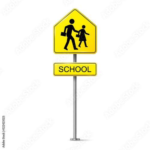 School signs zone on white background. Pedestrian. Road and Traffic signs.