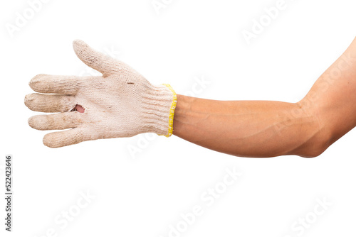 Hand wearing cotton glove isolated