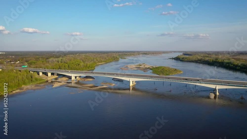 Drone video of Anna Jagiellon Bridge on the River Vistula in Warsaw, Poland photo