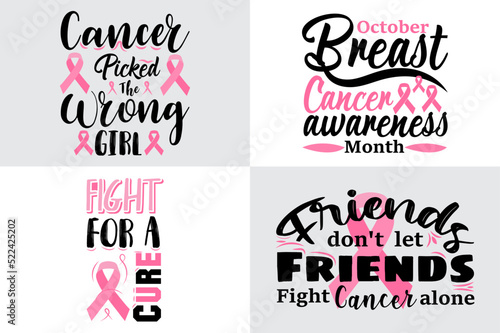 Breast Cancer Awareness T shirt Bundle, Stop cancer, Fight cancer, Motivation lettering, Pink ribbon illustration vector For It can be used on a T-Shirt, labels, icons, Sweater, Jumper, Hoodie, Mug