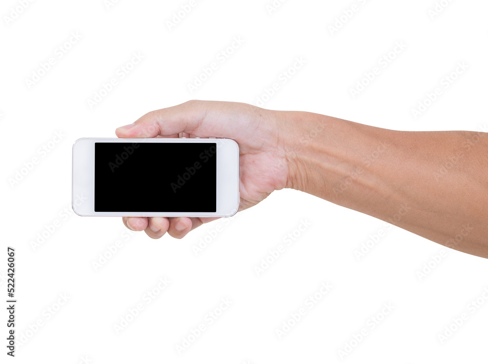 Hand holding mobile phone isolated Hand holding mobile phone isolated