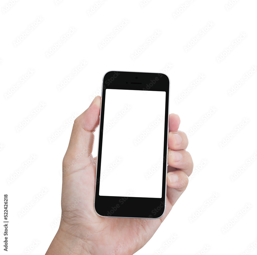 Hand holding mobile phone isolated Hand holding mobile phone isolated