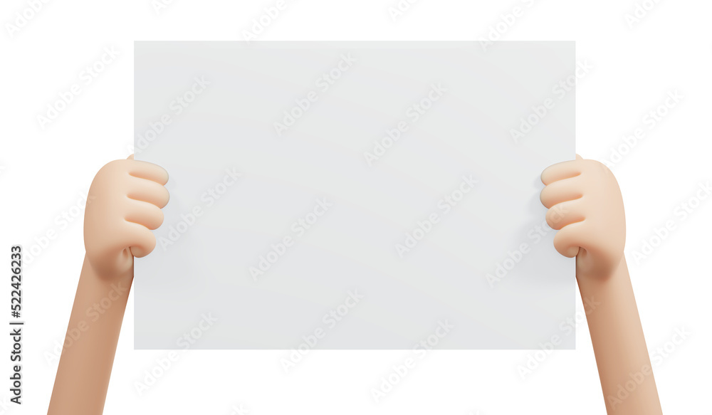 3D Rendering of Hand holding blank paper isolated on background 3D Rendering of Hand holding blank paper isolated on background