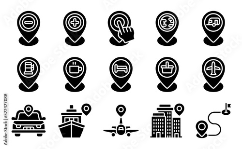 Location map and navigation solid icon set 6