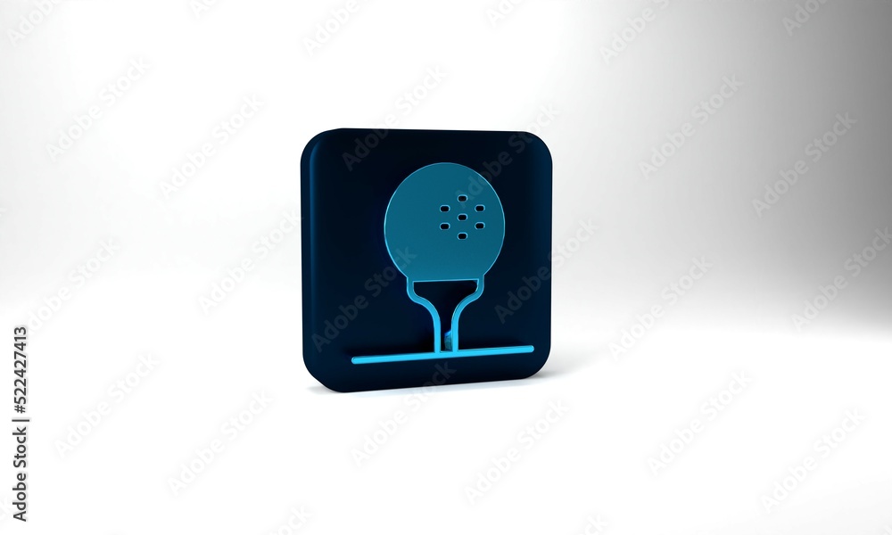 Blue Golf ball on tee icon isolated on grey background. Blue square button. 3d illustration 3D render Blue Golf ball on tee icon isolated on grey background. Blue square button. 3d illustration 3D render