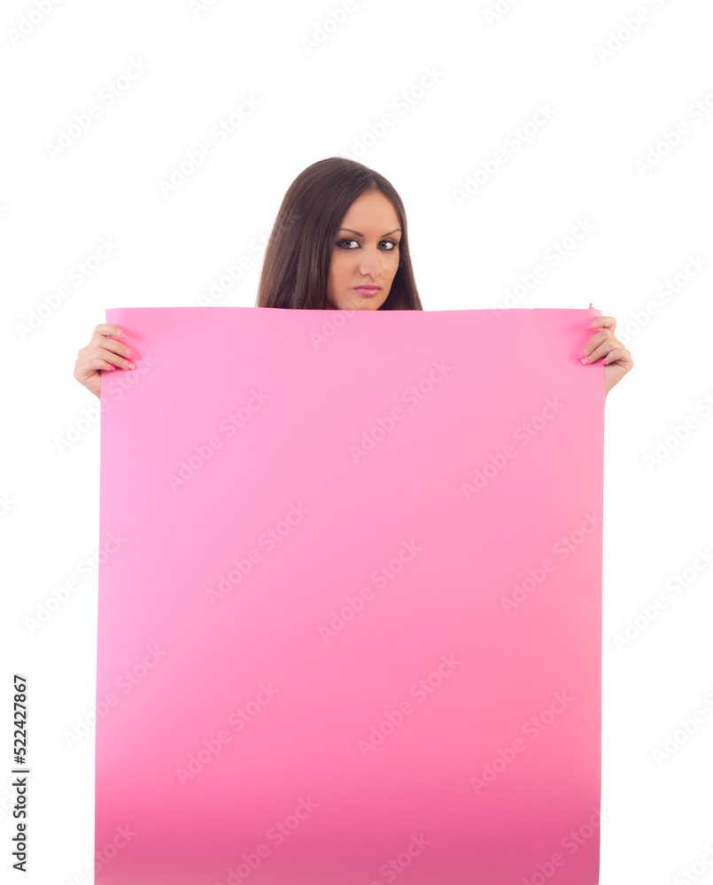 woman holding blank billboard woman holding blank billboard