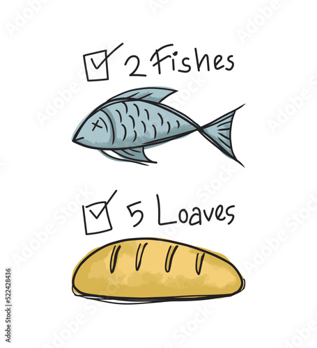 Vector illustration of fishes and loaves