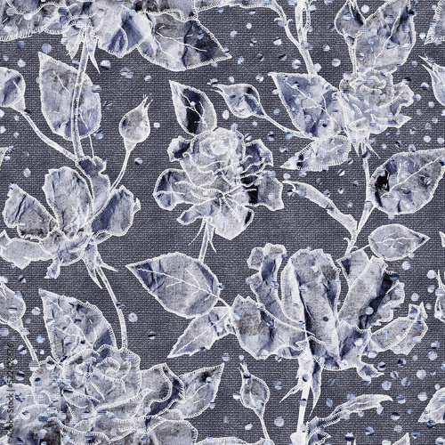 Gobelin.  Drawing with roses. Textile. Embroidery and quilting. Seamless pattern.