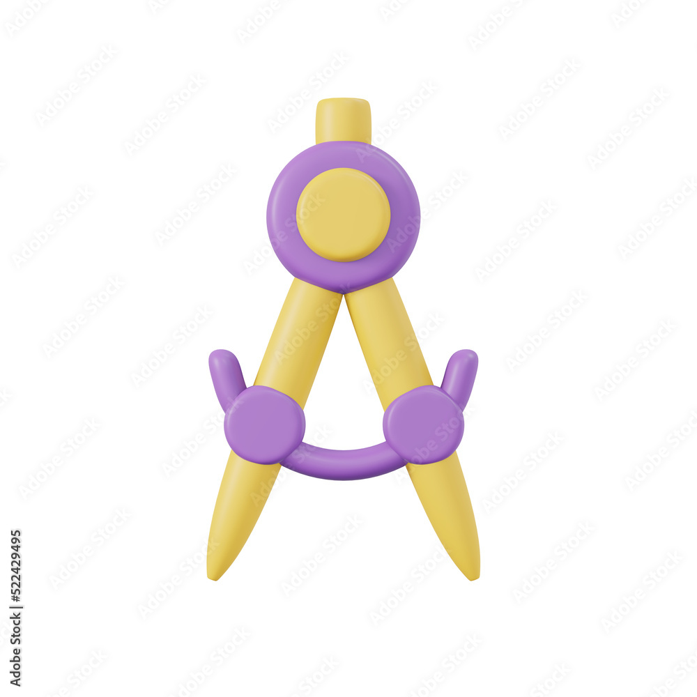 3D Rendering of compass math icon isolated on white background. 3d render illustration cartoon style. 3D Rendering of compass math icon isolated on white background. 3d render illustration cartoon style.