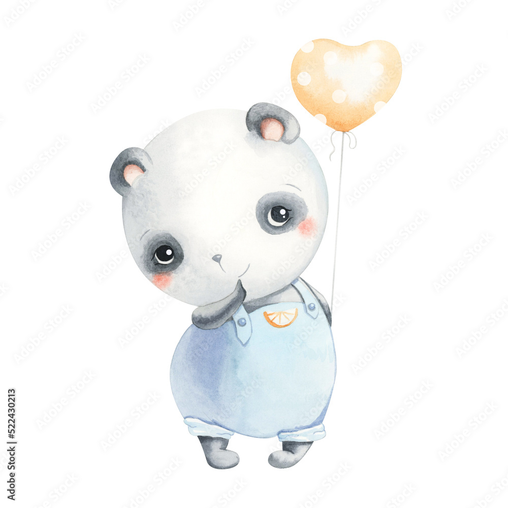 Fototapeta premium Cute panda with a ball. Watercolor illustration