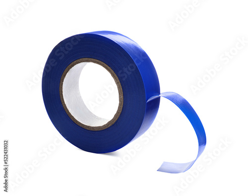 Reel of blue insulating tape isolated on white