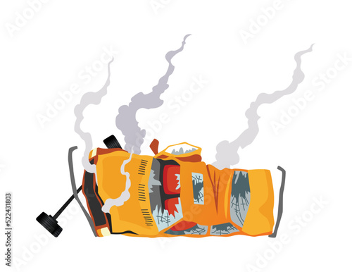 Accident on road car damaged. Road insurance case accident. Car crash symbol icon. Damaged vehicle insurance. Auto overturned. Not recoverable. Advertising an insurance company