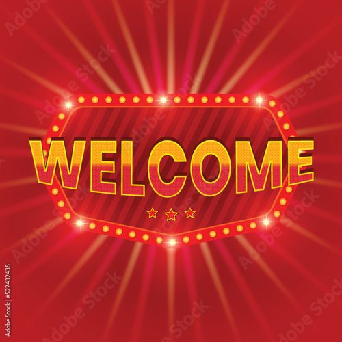 Welcome banner with shining retro light vector 