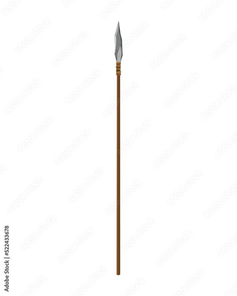 Ancient age stone tool for hunting or work. Cartoon spear, prehistoric caveman instrument. Vector illustration of primitive culture tool in flat style isolated on white background Ancient age stone tool for hunting or work. Cartoon spear, prehistoric caveman instrument. Vector illustration of primitive culture tool in flat style isolated on white background