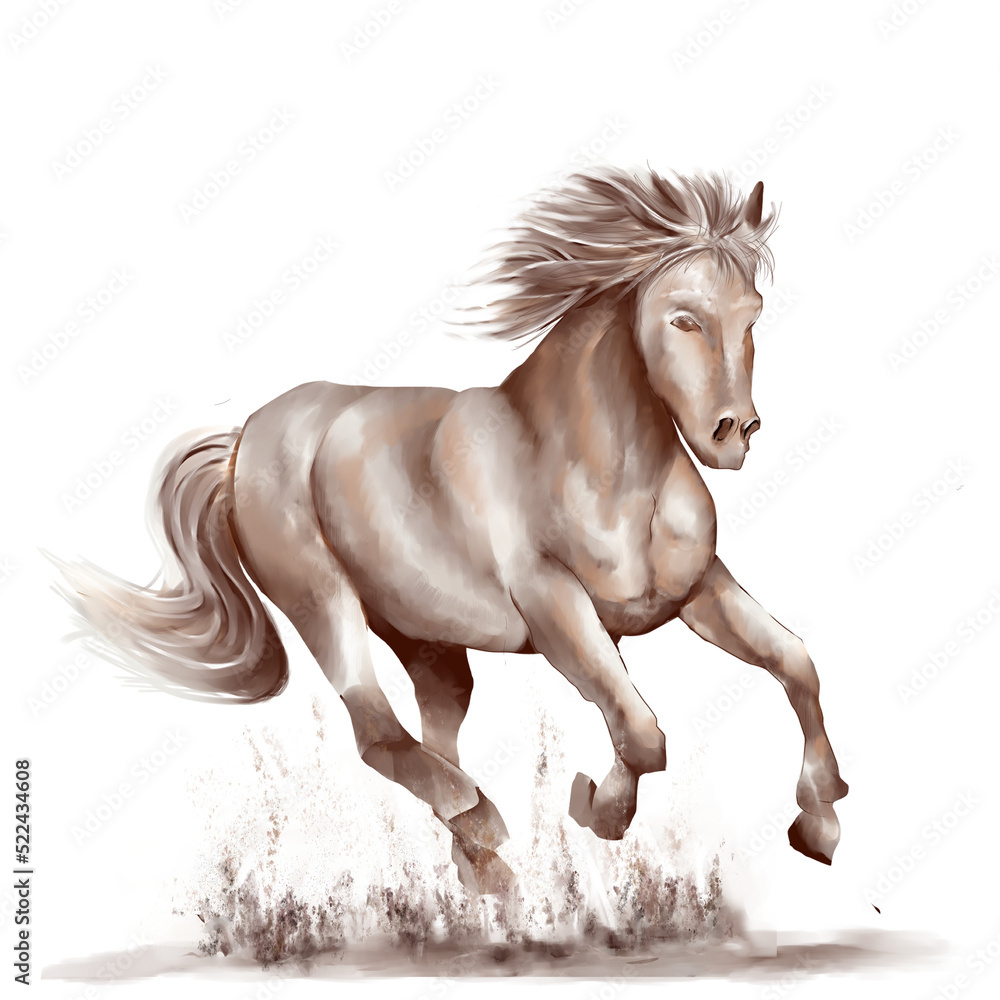 Naklejka premium Running horse black and white watercolor style
