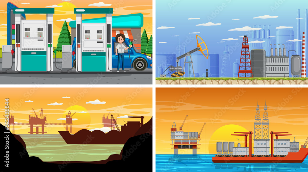 Four different petroleum industry scenes