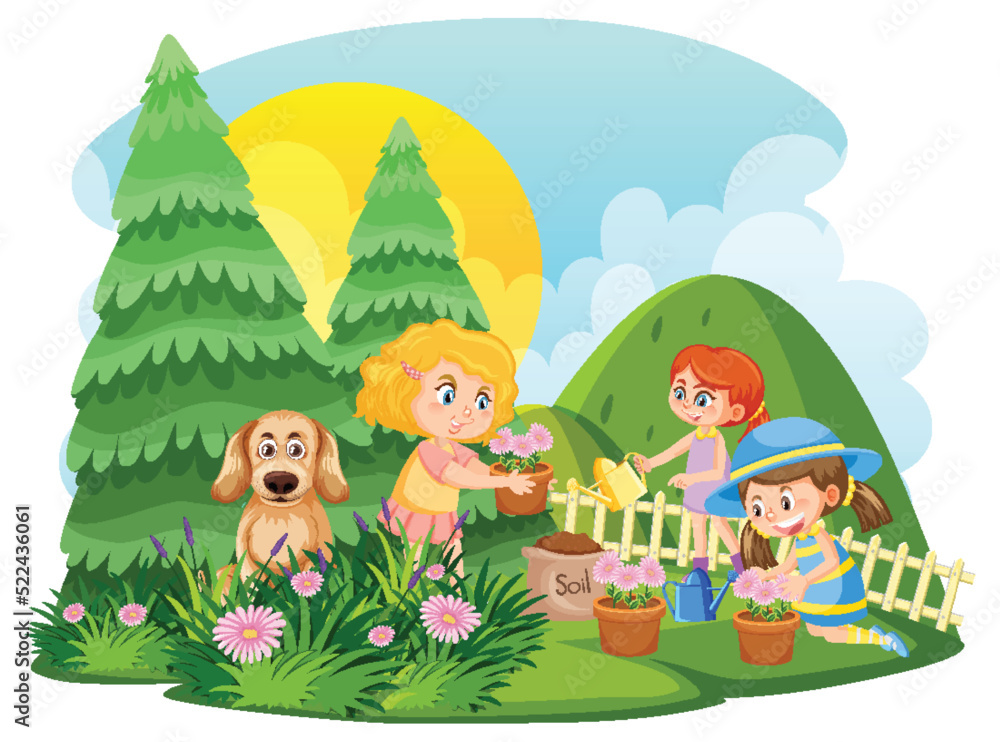 Fototapeta premium Happy children enjoying outdoor at the yard