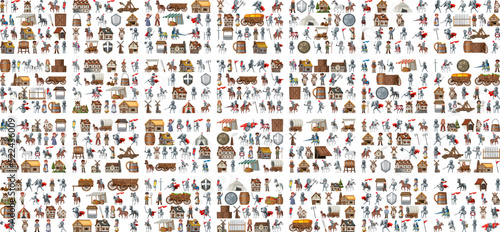 Medieval cartoon characters and objects