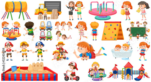 Set of children doing different activities