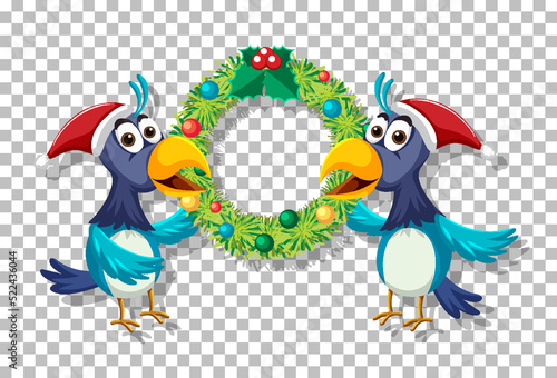 Photo Two blue birds with Christmas wreath