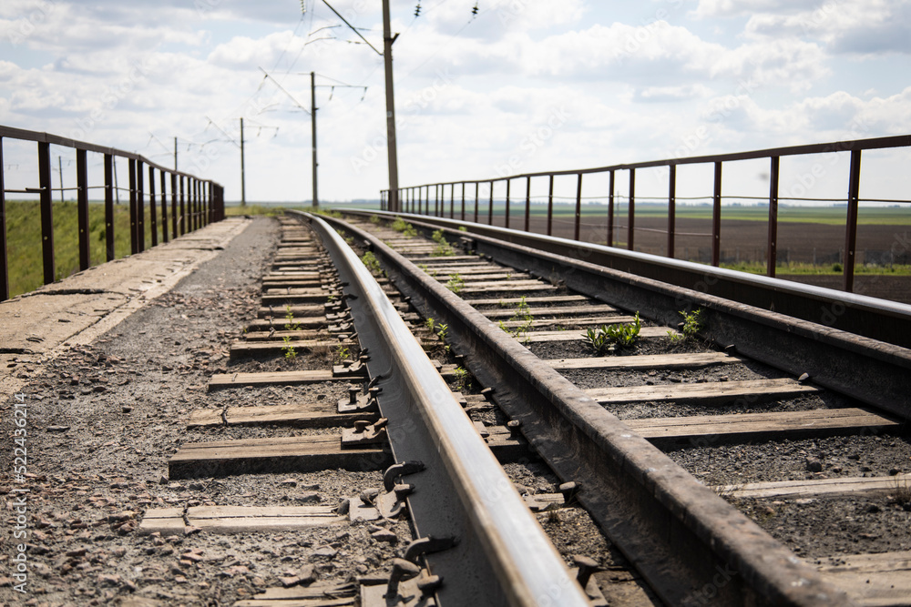 Railway track on steel bridge -shallow depth of field