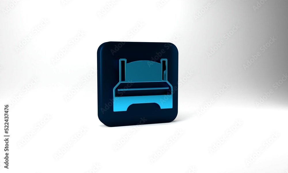 Blue Big bed for two or one person icon isolated on grey background. Blue square button. 3d illustration 3D render Blue Big bed for two or one person icon isolated on grey background. Blue square button. 3d illustration 3D render