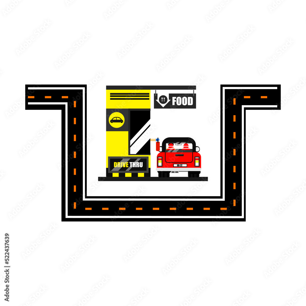 The drive thru illustration on isolated  background.