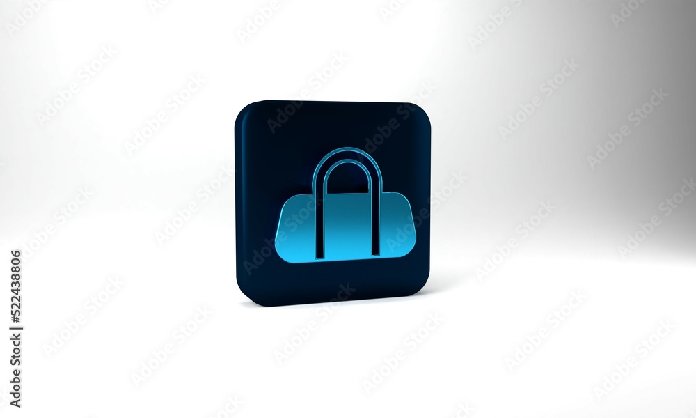Blue Sport bag icon isolated on grey background. Blue square button. 3d illustration 3D render Blue Sport bag icon isolated on grey background. Blue square button. 3d illustration 3D render