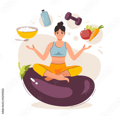 Nutritionist concept. Weight loss program. Concept of healthy food, meal planning, nutrition consultation, balance diet program.  Flat vector illustration
