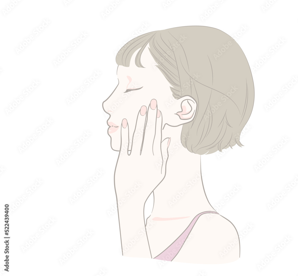 頬に手を添える横顔の女性 - 美容　スキンケア　ナチュラル　ボブ