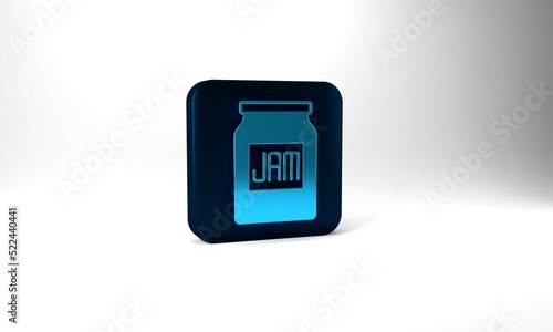 Blue Jam jar icon isolated on grey background. Blue square button. 3d illustration 3D render