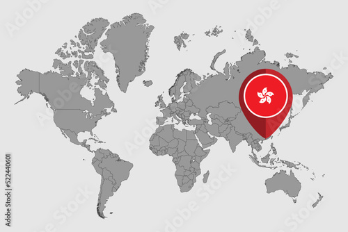 Pin map with Hong Kong flag on world map. Vector illustration.